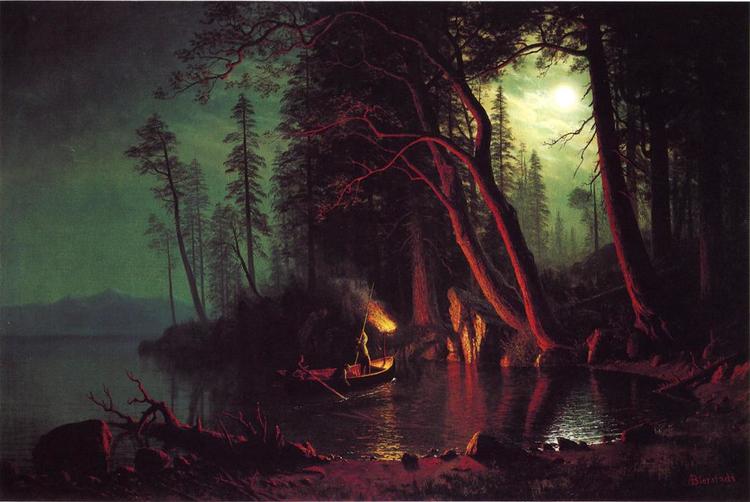 Albert Oil Painting Lake Tahoe, Spearing Fish by Torchlight